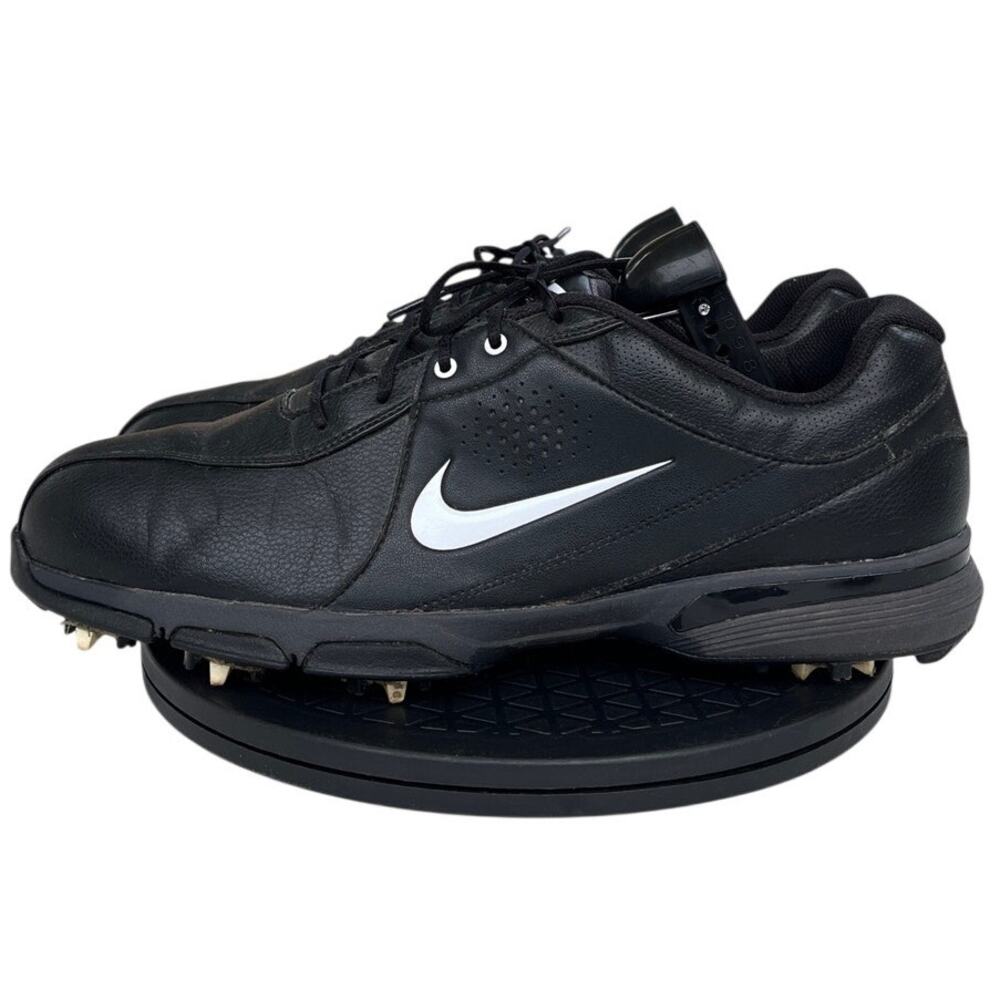 Mens Nike Durasport 3 628527-002 Leather Sports Spike Golf Shoes SZ 10.5 Black